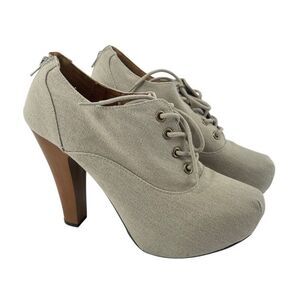 Charlotte Russe Women’s Stone Canvas Puffin-28 Lace Up Oxford Heeled Booties 9